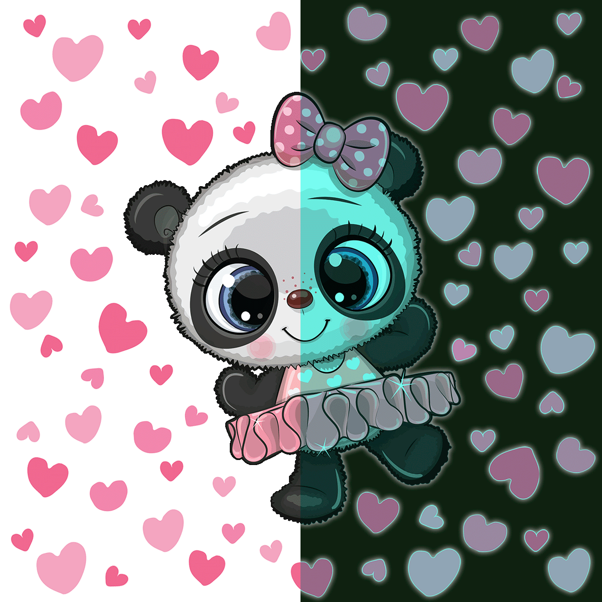 Adesivos fosforescente panda ballerina e 70 cuori - Sticker adesivo - adesivi murali - 100x100cm - 2