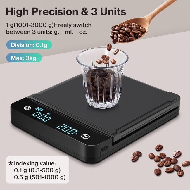 Bilancia Elettronica Digitale Felicita in Acciaio Inox, 2KG/0.1g, con Display LED, Timer USB, Impermeabile, per Caffè a Goccia Bilancia Elettronica Digitale Felicita in Acciaio Inox, 2KG/0.1g, con Display LED, Timer USB, Impermeabile, per Caffè a Goccia