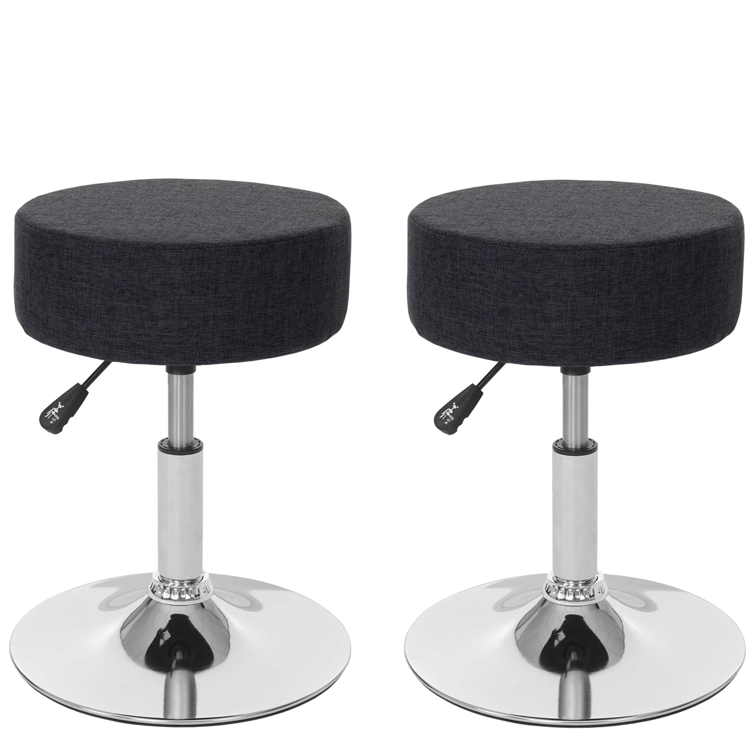Zestaw 2 taboretów HWC-C22, taboret do makijażu, regulowana wysokość Ø 35 cm ~ tekstylny, ciemnoszary