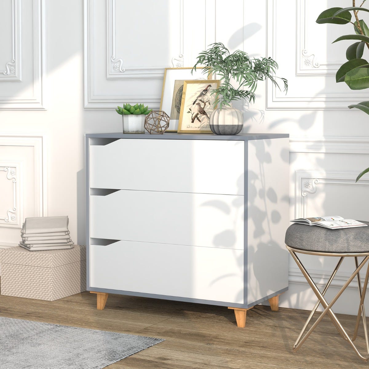 Commode | Armoire de Rangement 3 Tiroirs Moderne Poignée Intégrée Anti ...