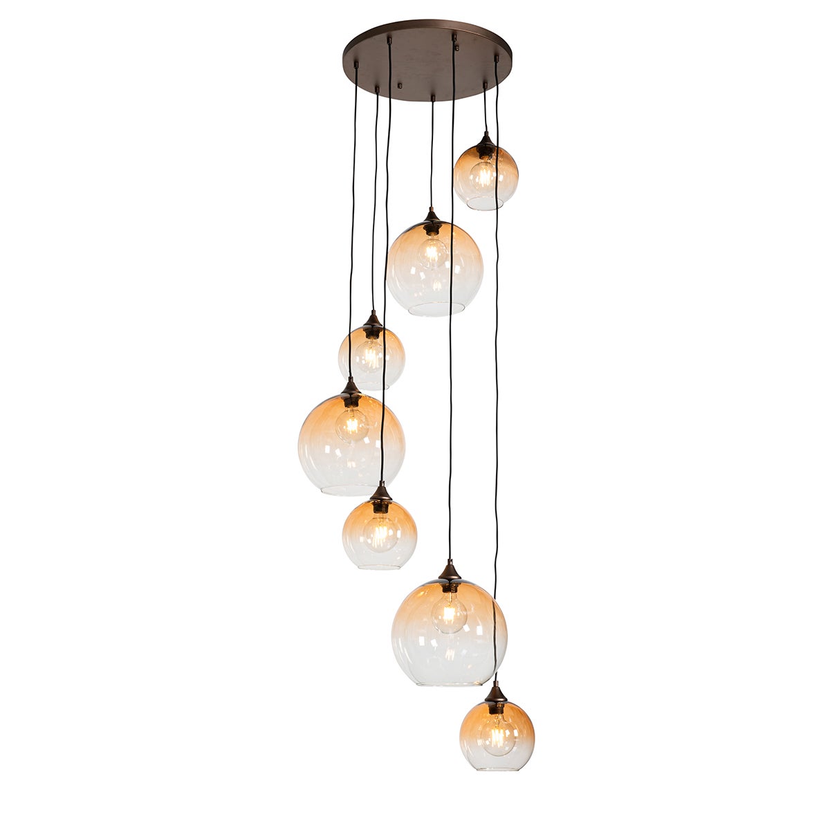 Lampada a sospensione smart bronzo scuro con vetro ambrato 7 luci incl ...