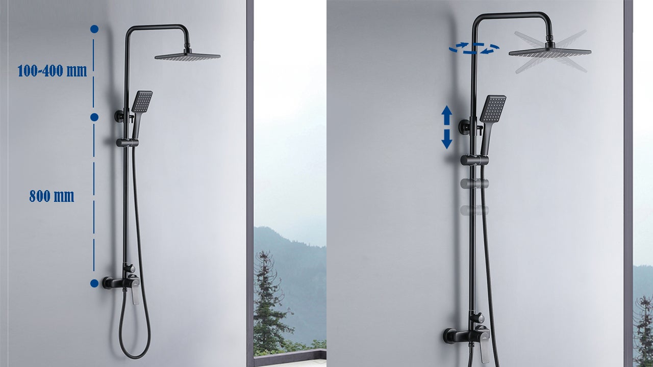 Colonne de douche Noir Interrupteur à poignée Ensemble de douche avec 26*19cm douche de tête Douchette à main Carré pour Salle de Bain - 3