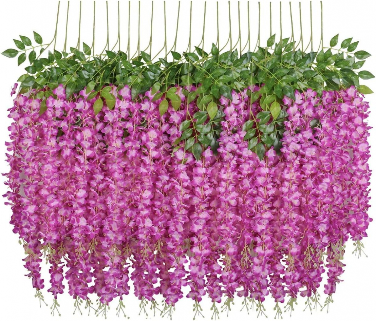 Flori artificiale, 24 bucăți de flori artificiale de glicină artificială, flori de mătase agățate, decor pentru petrecere de nuntă și casă-110 cm