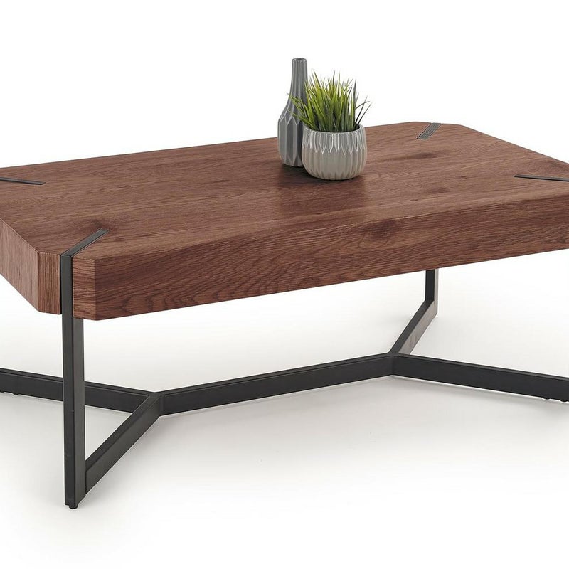 Zdjęcia - Stolik kawowy Intesi prostokątny Frada orzechowy czarny loftowy 110x60 cm do salonu 1 szt.