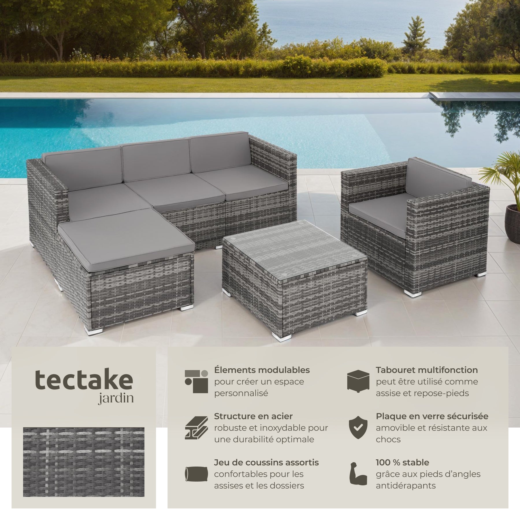 TECTAKE Conjunto de rattan para 4 a 5 pessoas - 2
