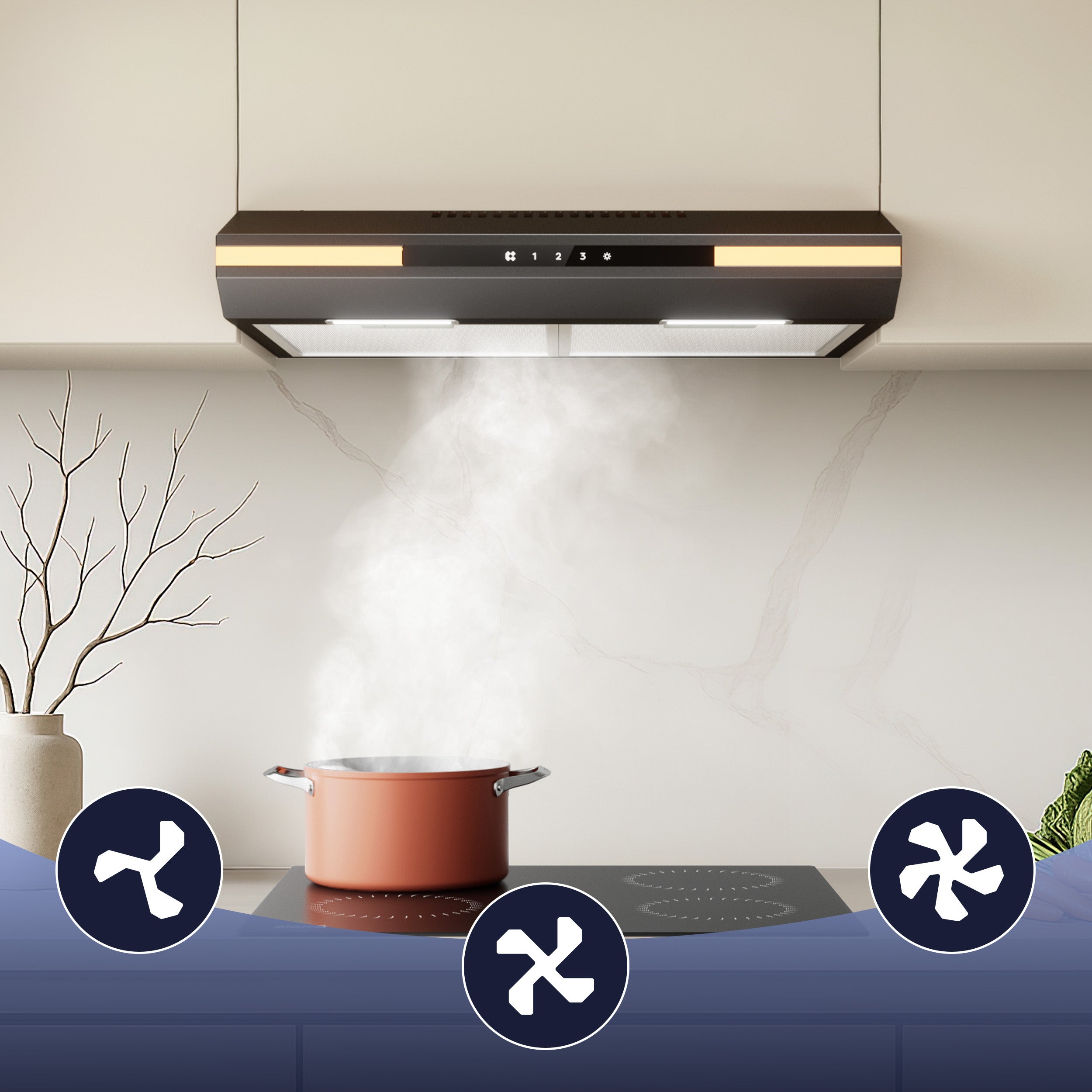 CIARRA Hotte casquette 60cm 320m³/h A+ 3 Vitesses Touche Tactile LED Affichage Recyclage et Évacuation Noir CD6921B - 3