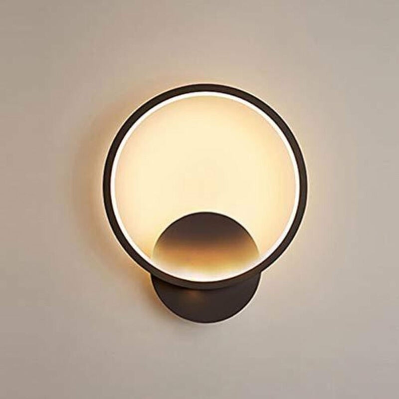 Okrągła, wewnętrzna lampa ścienna LED z ciepłą bielą, wykonana z akrylu, 12 W, 3 000 K, kinkiet wewnętrzny do schodów, czarna