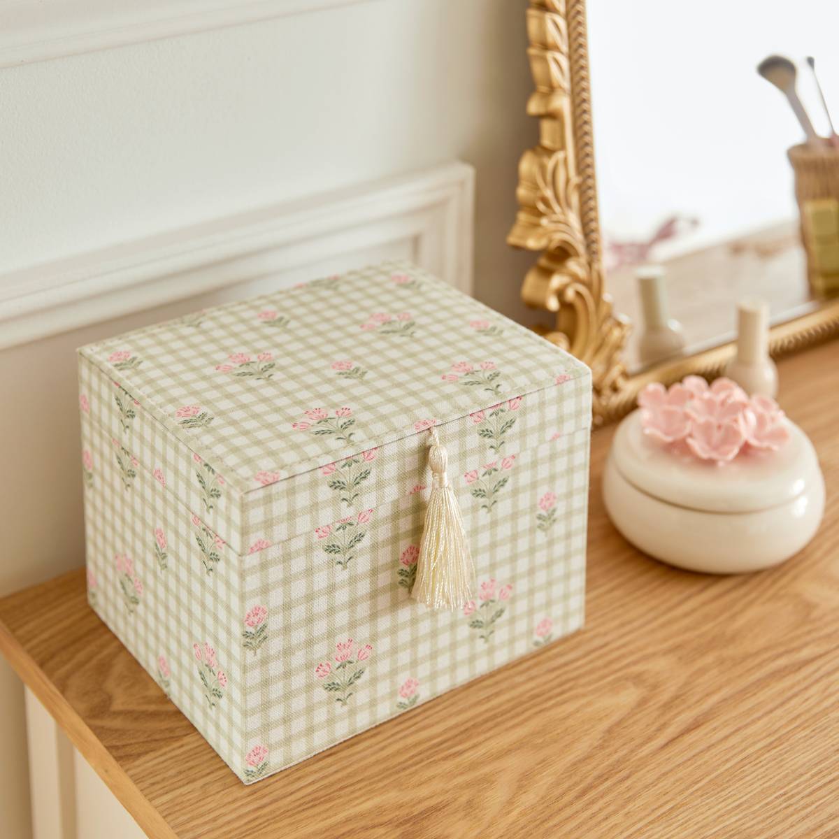 Boîte à bijoux avec miroir Fleur de rose 18x15x13,2cm vert - ATMOSPHERA CREATEUR D'INTERIEUR - 6