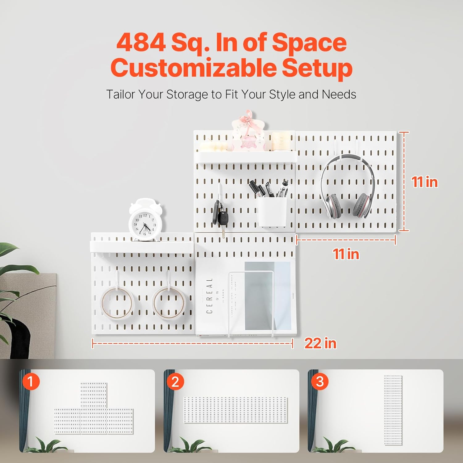 Panneau Perforé Mural 280x280 mm Organiseur Garage en Plastique avec 4 Panneaux Perforés, Accessoires, Kit Rangement d'Outils pour Bureau, Blanc - 5