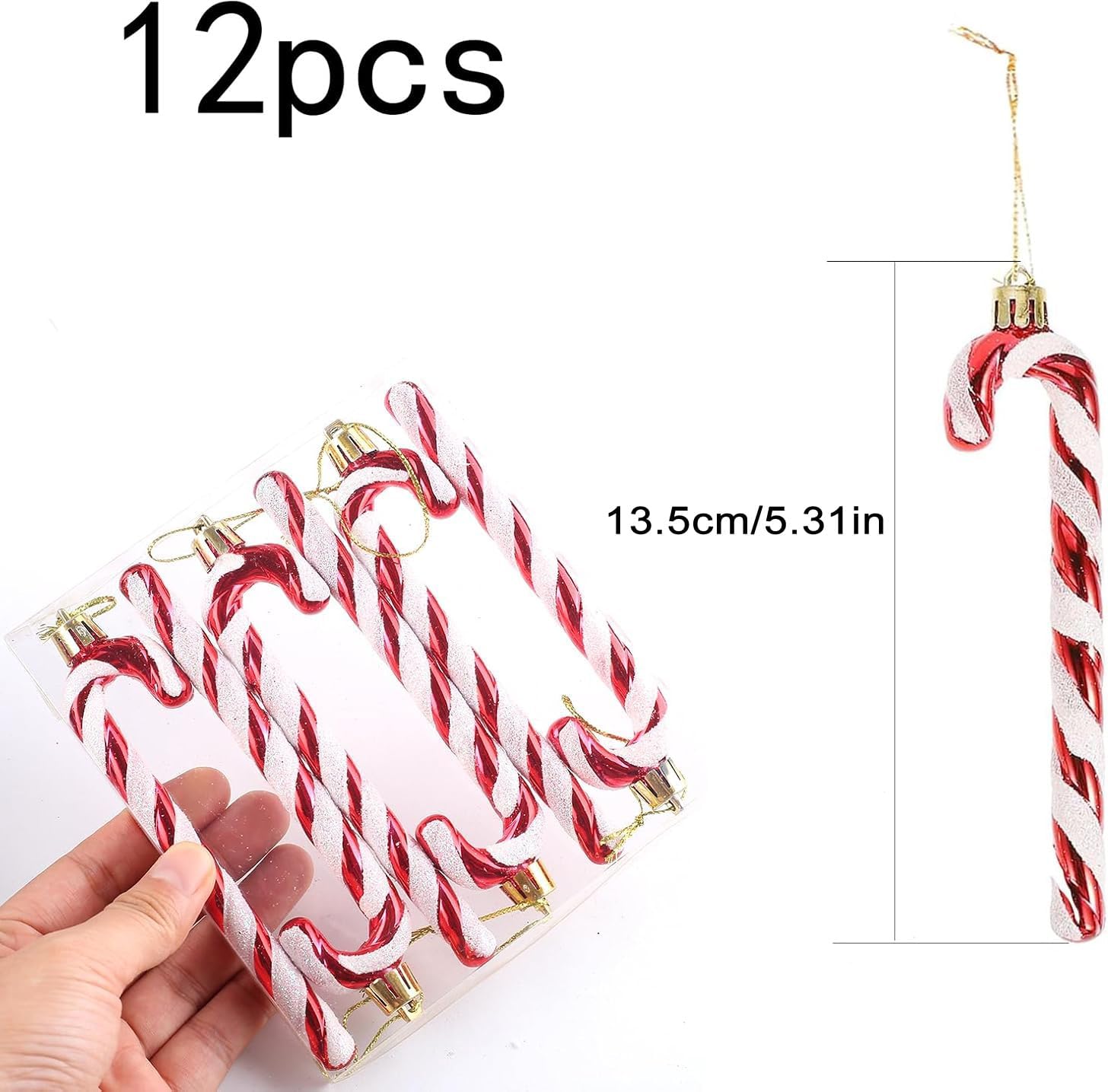 Décorations De Noël à Suspendre - Lot De 24 (12 Suçons D'orge + 12 Nœuds) - Rouge Et Blanc - Pour Sapin, Guirlandes, Fenêtres