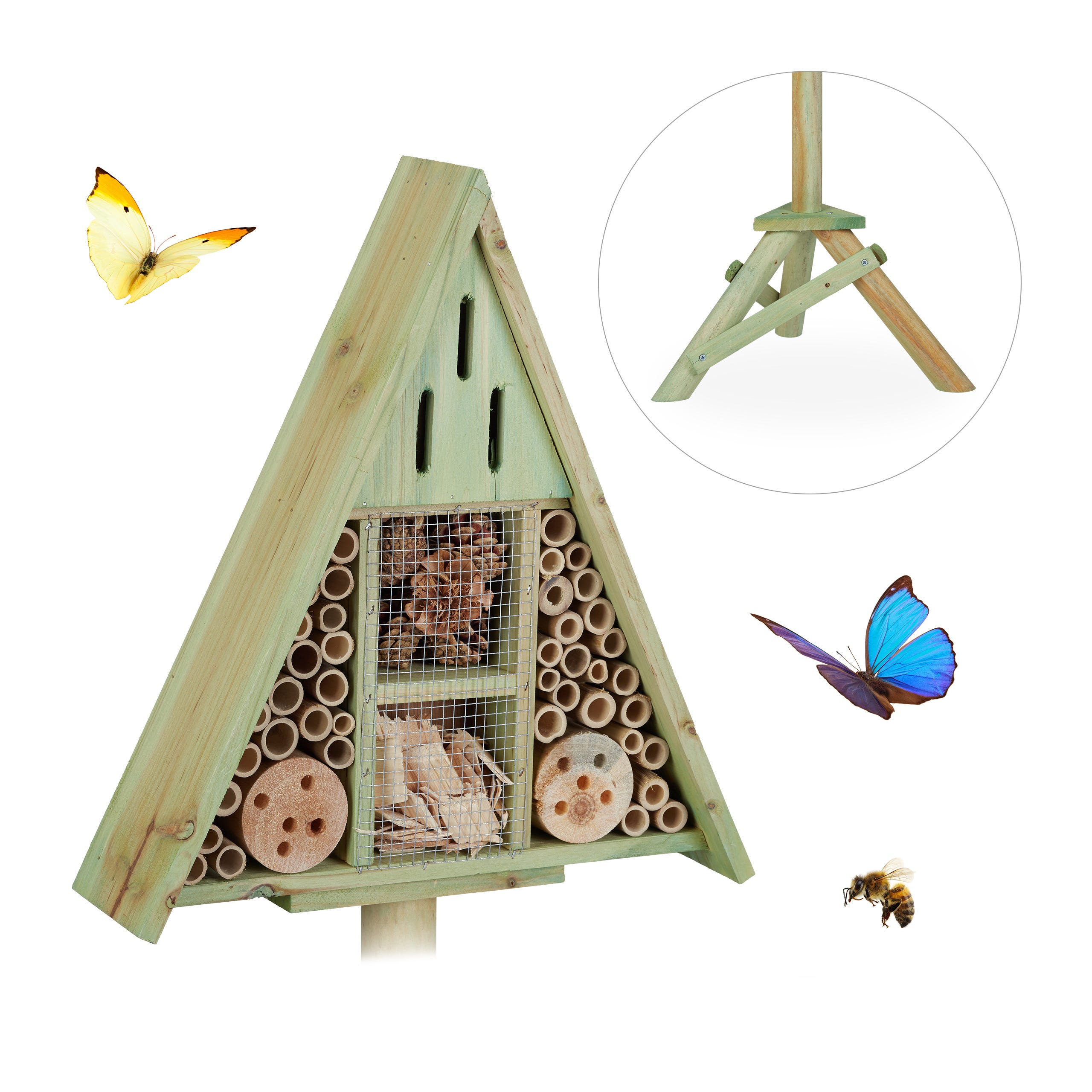 Bee Hotel Per Api E Insetti - Legno Di Pino, 40x26x10.5 Cm, Rifugio Per Impollinatori - Foto 12