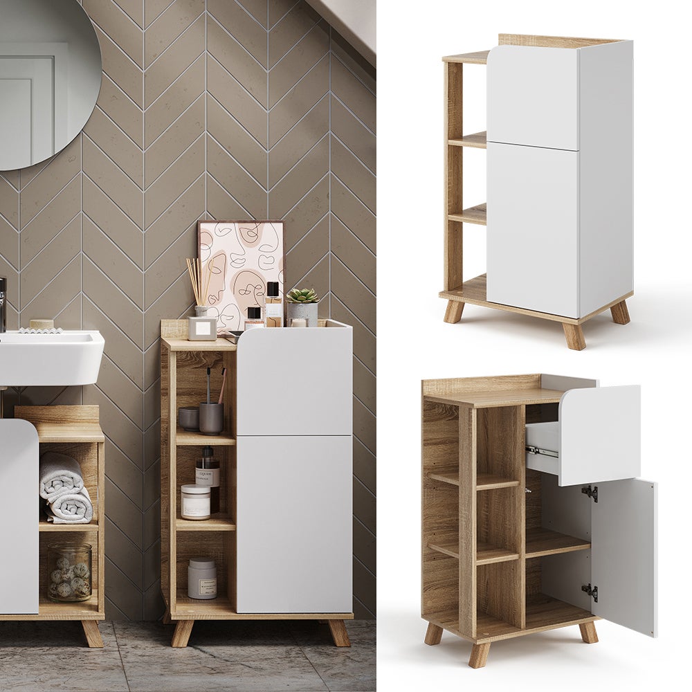 Schildmeyer Gloria 150095 – Mobile Bagno Con Lavabo, 50x36x89,3 Cm, Bianco E Oro Rosa, 2 Ante E 1 Cassetto