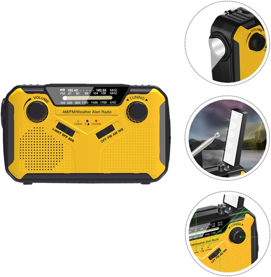 Radio Solare D’Emergenza Con Power Bank 2000mAh, Manovella, AM/FM, Allarme SOS, Torcia LED E Luce Di Lettura – Perfetta Per Campeggio E Viaggi