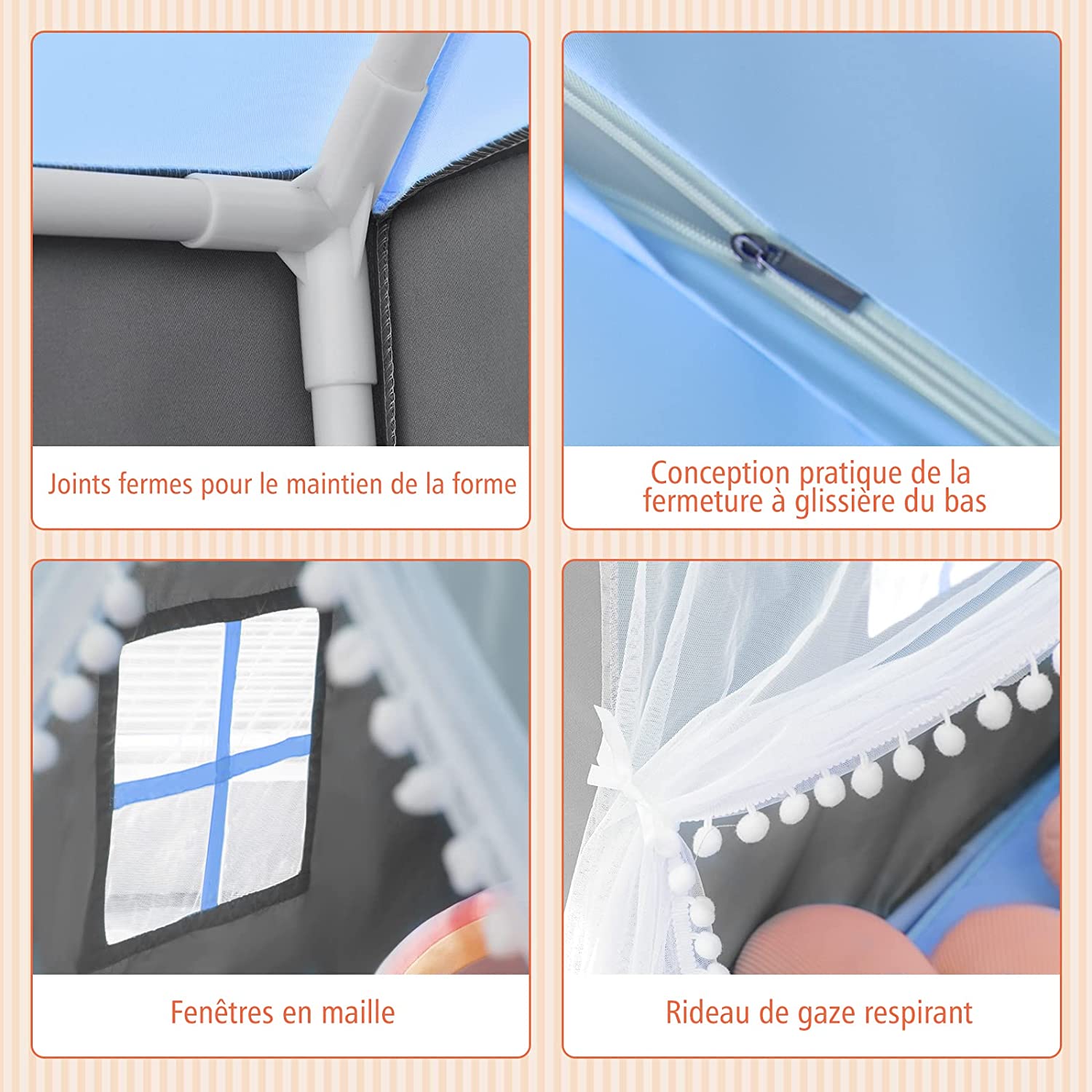 Tente de jeux avec tapis lavable, tente enfant interieur avec lumières étoiles, 105 x 121 x 136 cm - 4