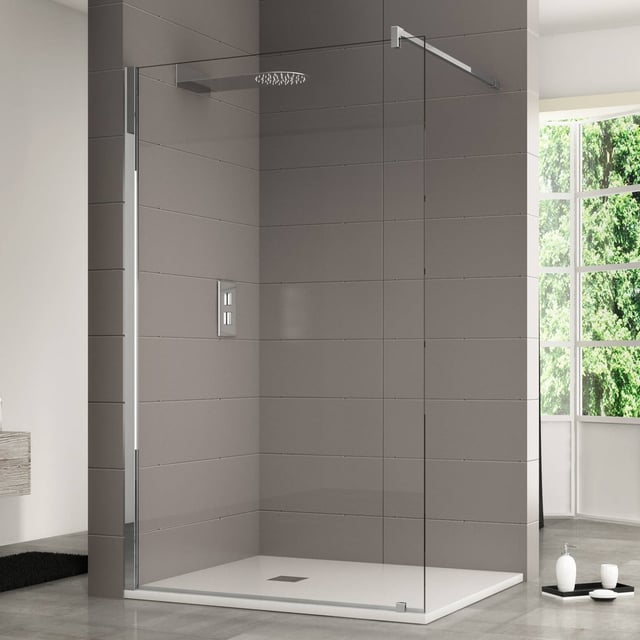 Parete walk-in 140cm con vetro trasparente 8mm H 200 cm anticalcare reversibile con barra stabilizzatrice regolabile