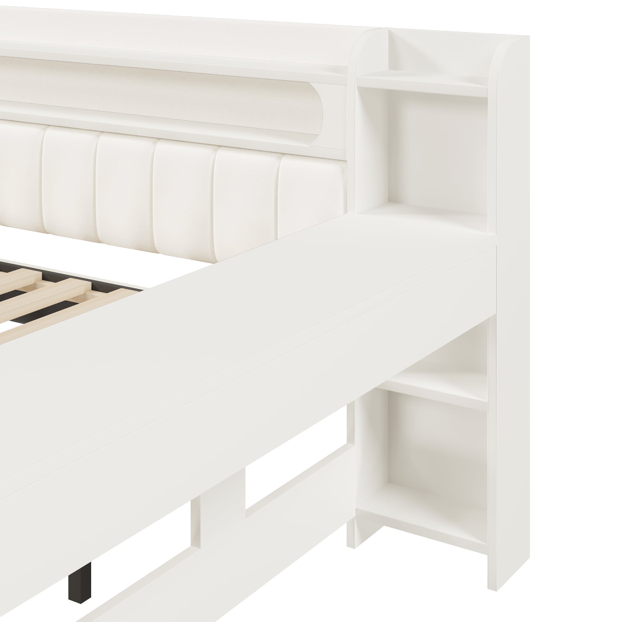 Tapicerowana sofa rozkładana 140x200 cm - z portami USB i LED - z wysuwanym łóżkiem i biurkiem - biała (materac nie jest wliczony w cenę) - 5