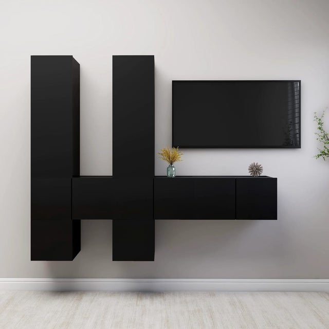 Juego de mueble para TV de 7 piezas aglomerado negro