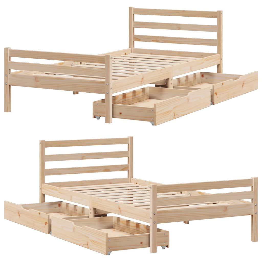 Lit Adulte | Lit simple | Cadre de lit sans matelas 100x200 cm bois massif de pin CFW83426 - 9