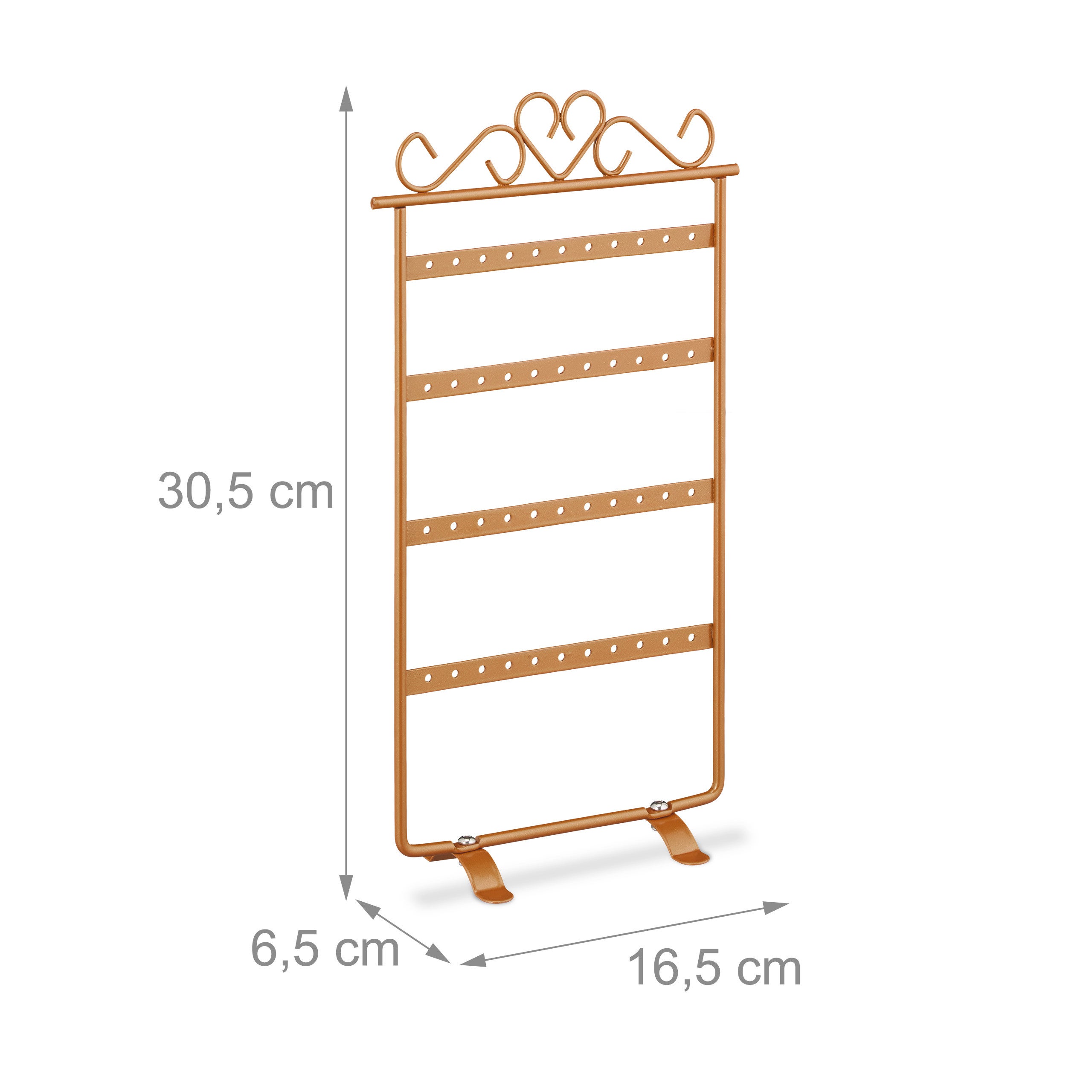 Porte-boucles d’oreilles, présentoir à bijoux, 44&nbsp;emplacements, en fer, HLP&nbsp;: 30,5 x 16,5 x 6,5&nbsp;cm, bronze, Relaxdays - 4