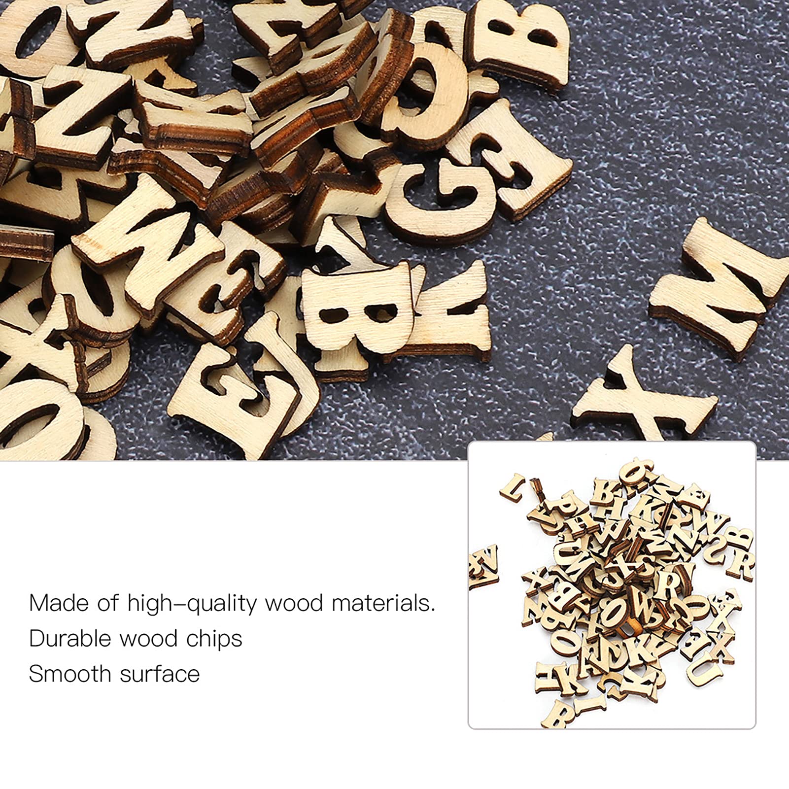 Lot de 200 lettres en forme de bûche à faire soi-même, en feuille de bois, éducatif, décoration pour 26 lettres anglaises - 9