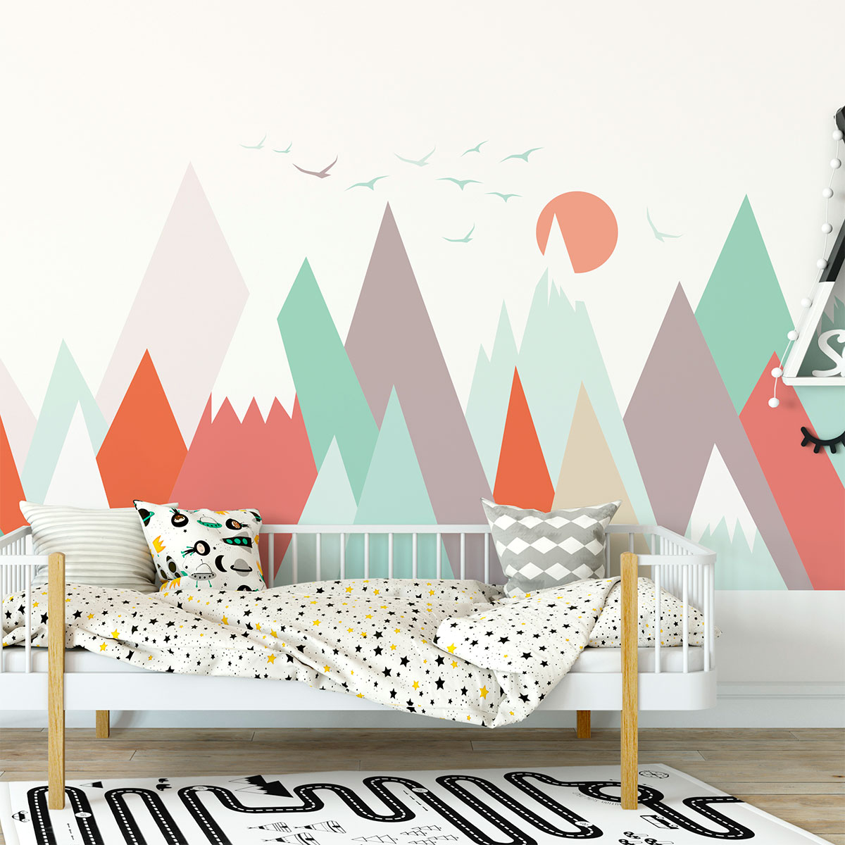 Vinilo niño escandinavo de montaña melanika - adhesivo de pared - revestimiento sticker mural decorativo - 120x180cm