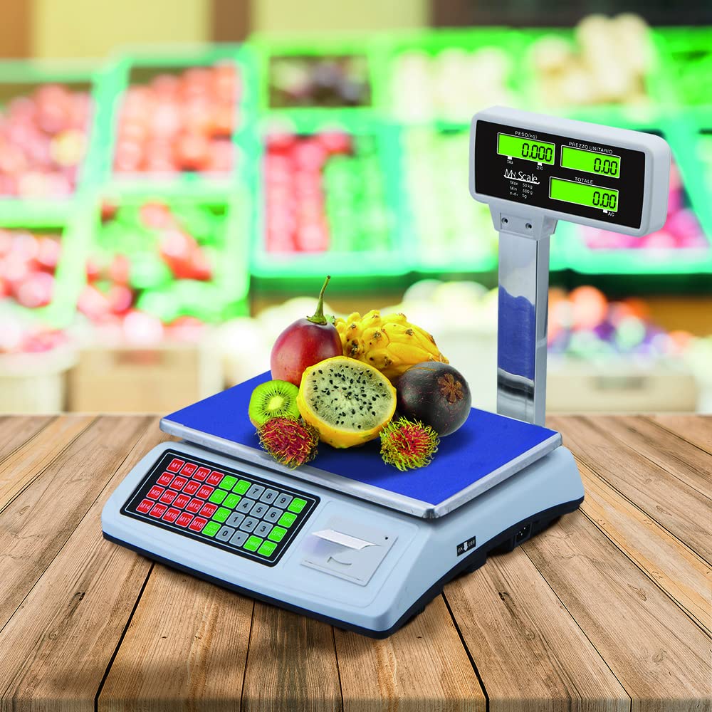 Balance commerciale numérique 50 kg avec imprimante de tickets, haute précision 1/3000 F.S., double écran LED, fonction tare et calcul du prix, idéale - 4