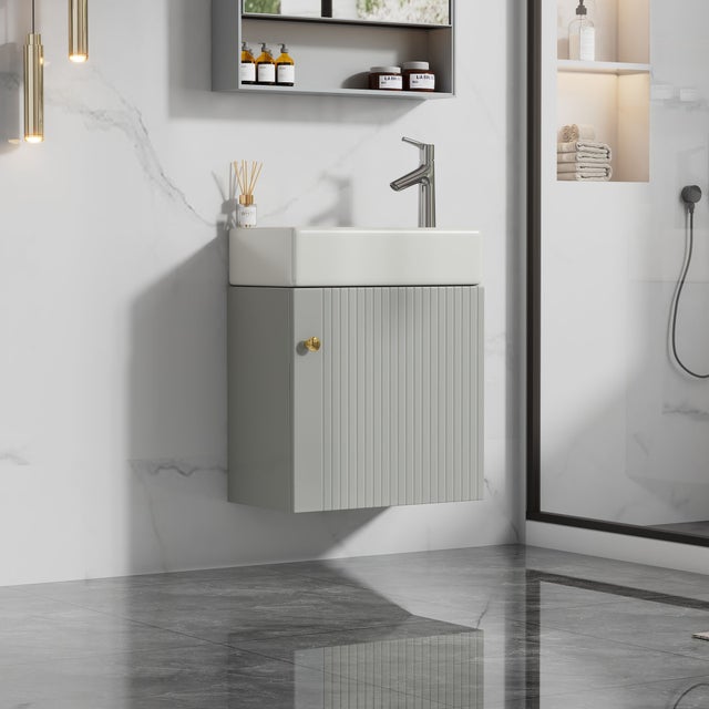 Mobilier de salle de bains&nbsp;: lavabo avec meuble vasque 46&nbsp;cm, meuble vasque, petit meuble de salle de bains d’invités