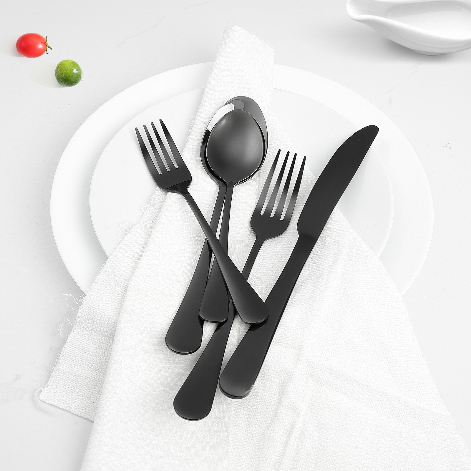 Set Posate 30 Pezzi,VEVOR Posate Acciaio Inox Alimentare,Finitura Lucida,Lavabile in Lavastoviglie,Coltello,Forchetta,per Cucina e Casa,Nero - 8