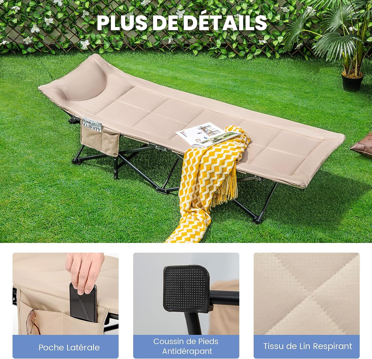 Brandina da Campeggio, Letto da Campeggio con Cuscino e Poggiatesta, Tappetino a Doppio Strato, Brandina da Campeggio Portatile per Ufficio, C - 5