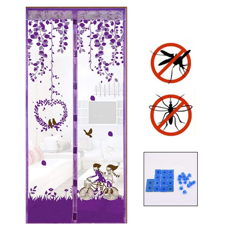 Drzwi Siatkowe Przeciw Owadom 90x210 cm - Fioletowa Kurtyna Magnetyczna na Balkon, Do Ogrodu, Piwnicy - Odporna na Komary i Bezpieczna