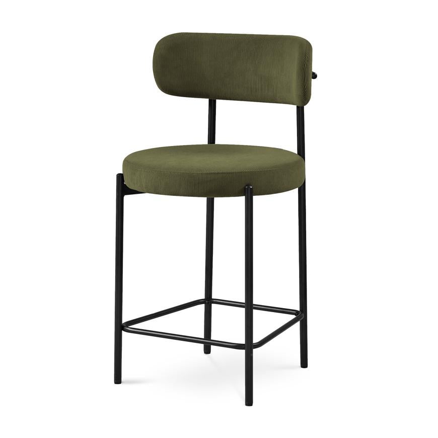 Lot de 2 tabourets de bar modernes IRIS velours côtelé kaki 65cm - 6