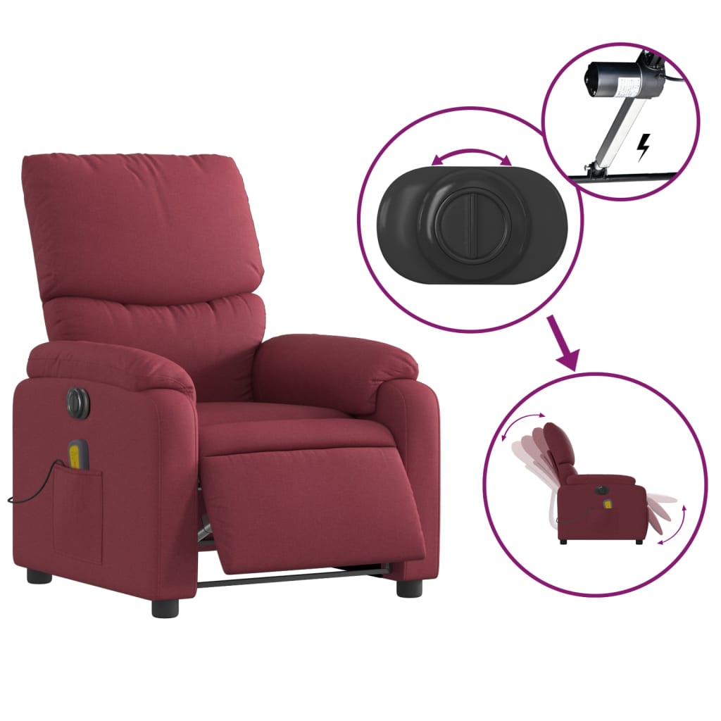 Fauteuil de massage，Fauteuil de Salon，Chaise de massage inclinable électrique Rouge bordeaux Tissu CDS54347 - 5