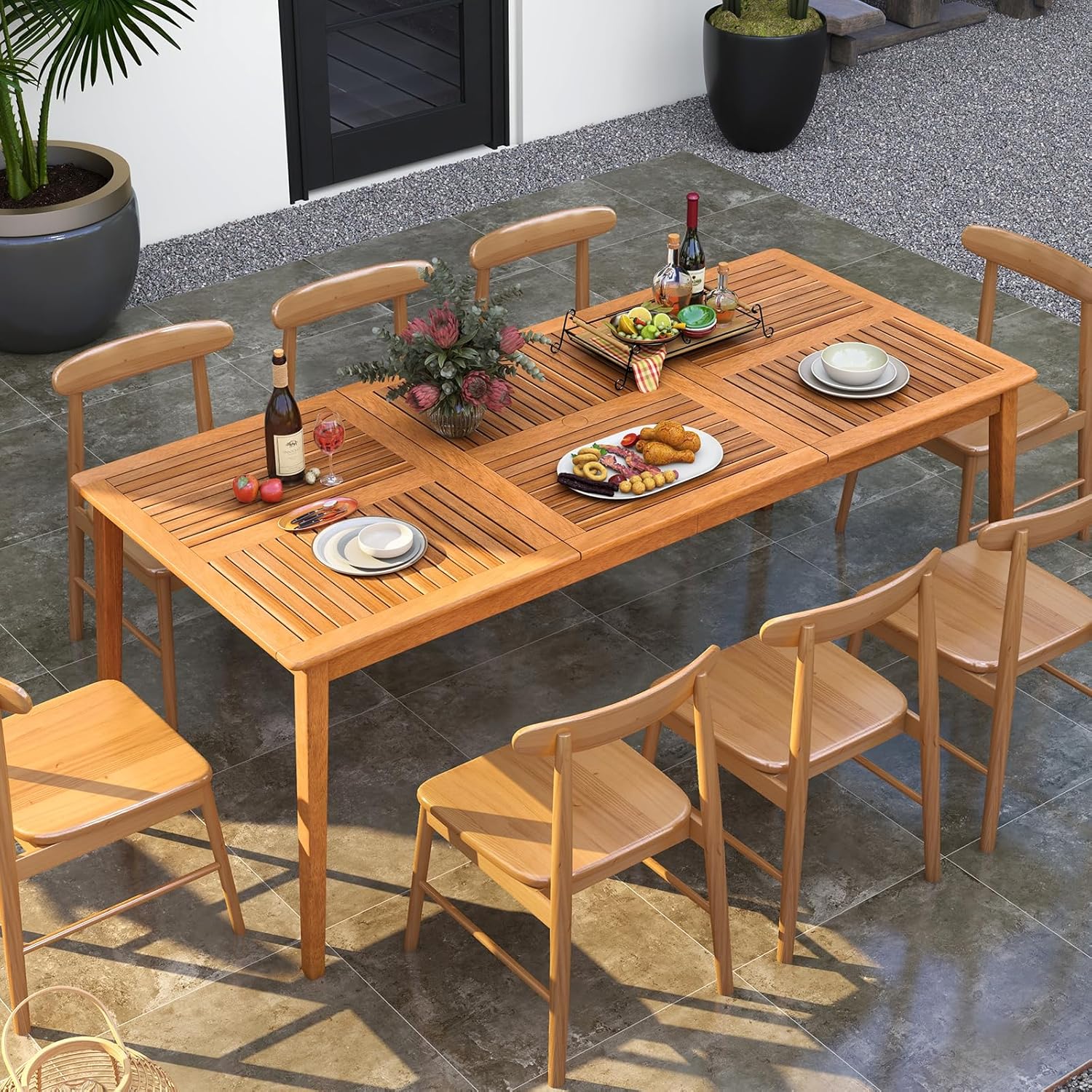 Table de Salle à Manger Extérieur en Bois d'Acacia-FSC 90x200CM pour 8 Personnes,Table Salon de Jardin avec Trou Parasol Intégré, Charge 160KG - 9