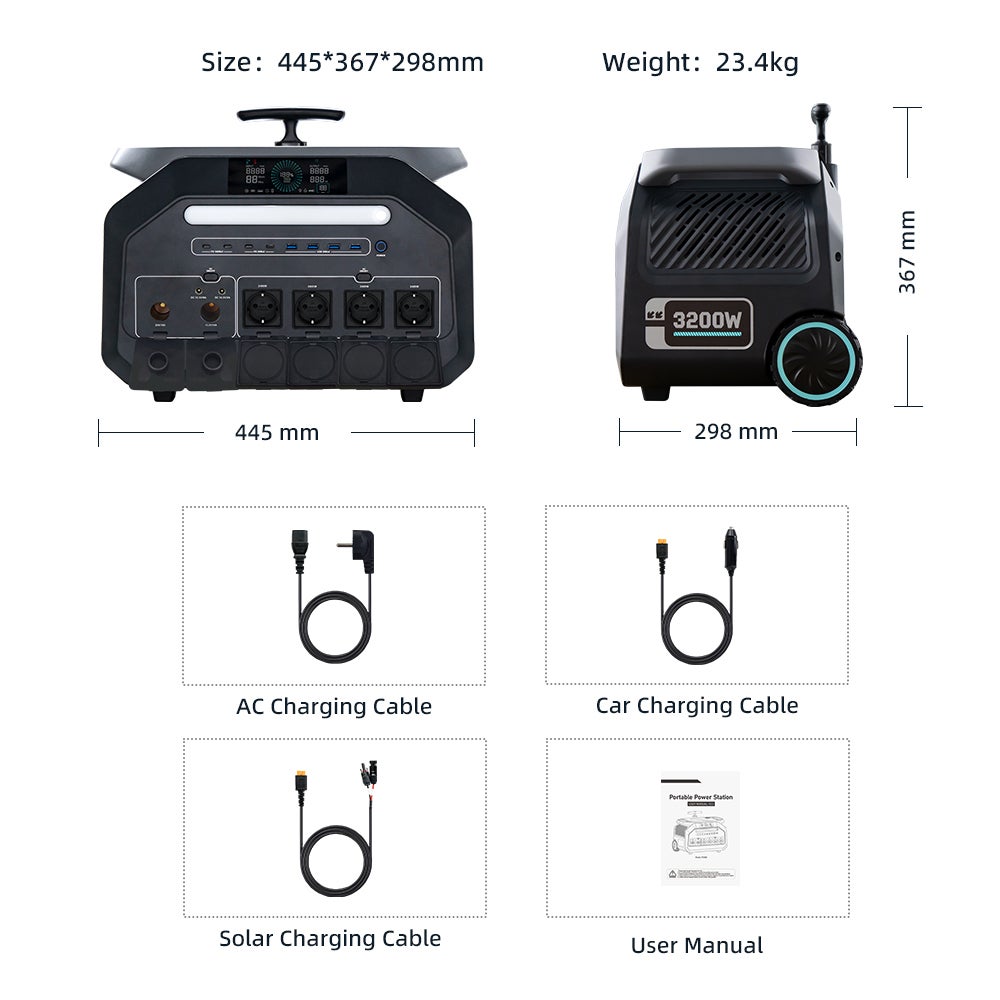 Station d'alimentation portable IEETek P3200 - batterie LiFePO4 2048 Wh, sortie sinusoïdale pure 3200 W, puissance de crête 6400 W, charge rapide 1,5h - 7