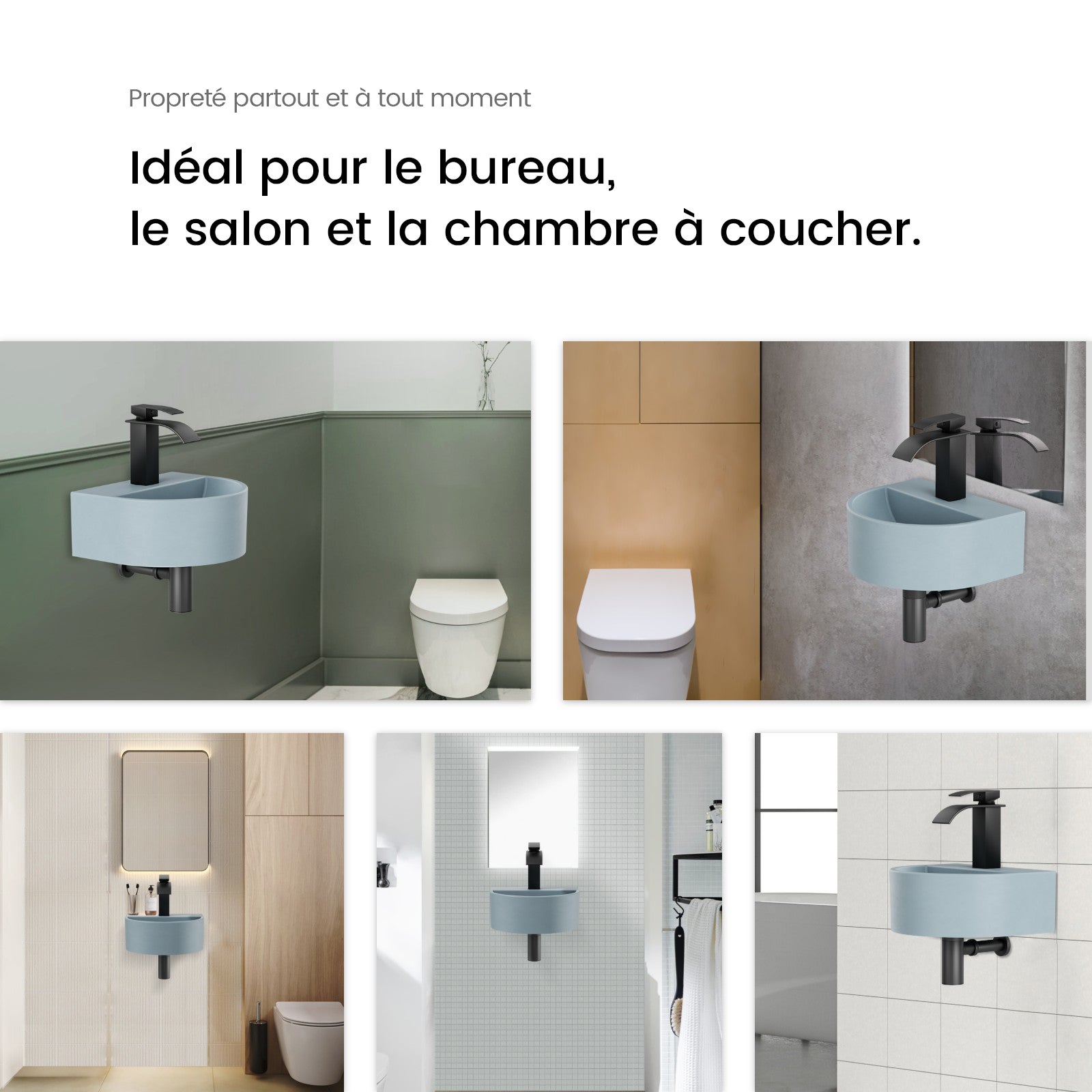 EMKE Lavabo mural en forme de U en céramique 30,3 x 25,5 x 12 cm, bleu clair mat - 8