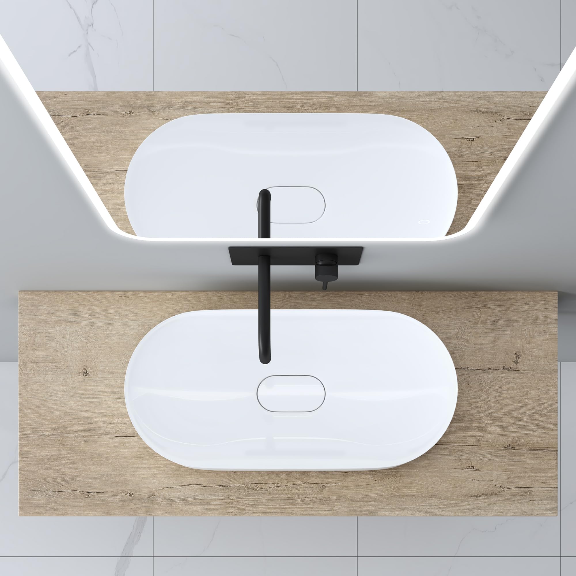 Mai & Mai Meuble sous Vasque Chêne Blanc Clair Bois 50x100cm Plan de Travail pour Salle de Bain avec Équerres en Acier Inoxydable PL004 - 2