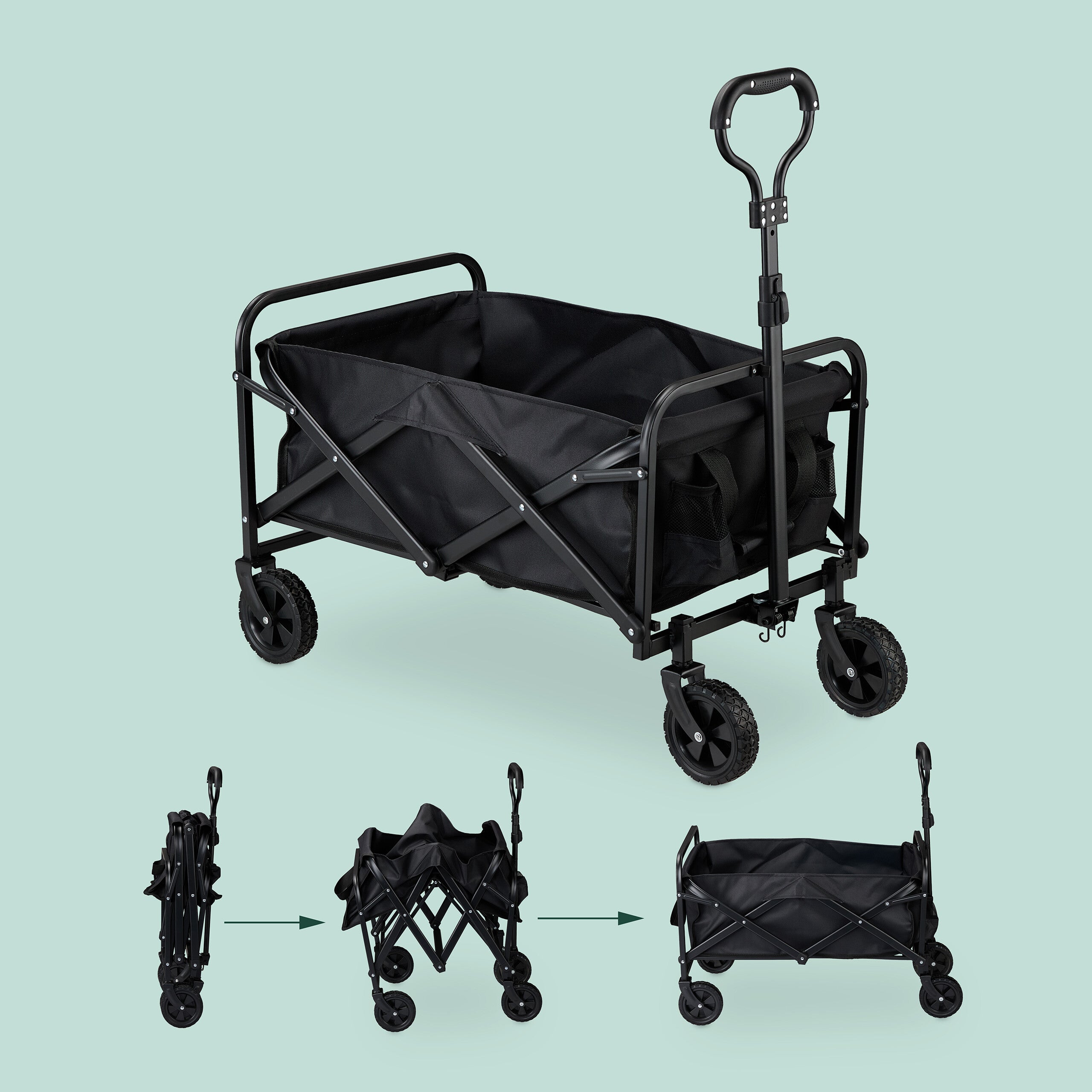 Chariot à roulettes, pliable, poignée pratique, bras télescopique, pour le camping ou la plage, noir, Relaxdays - 5