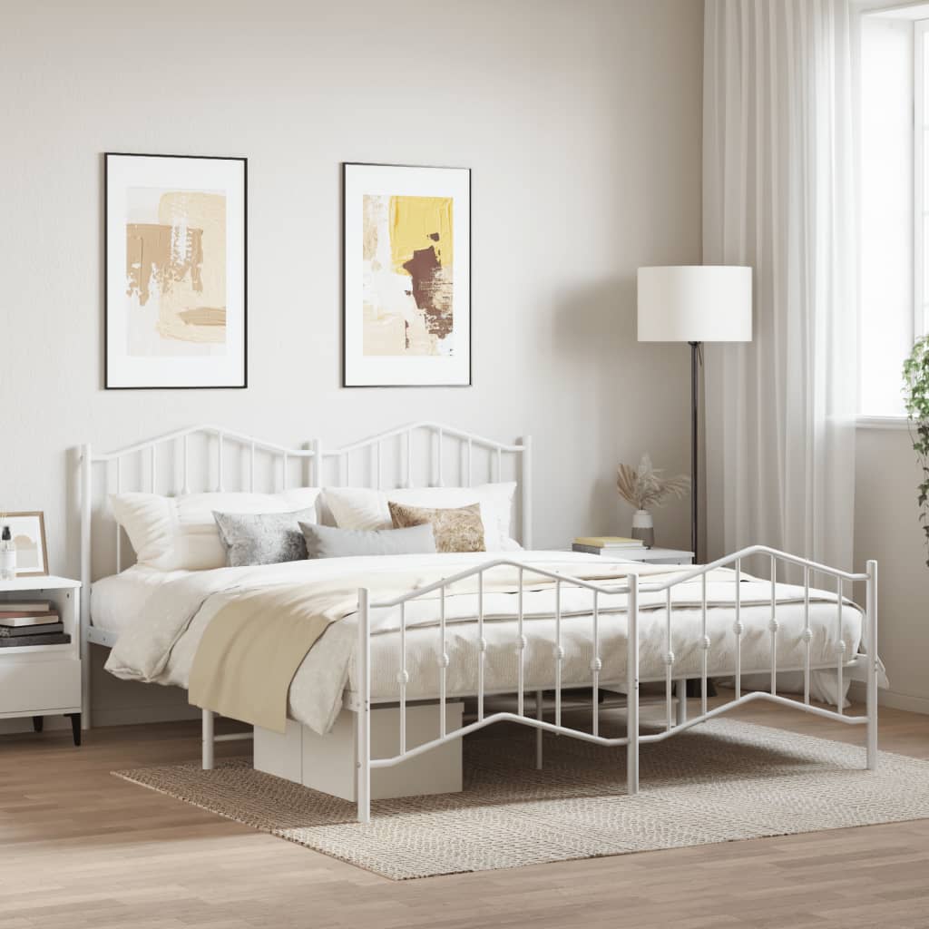 Metalowa rama łóżka z wezgłowiem i zanóżkiem,&amp;nbsp;biała, 160x200 cm vidaXL