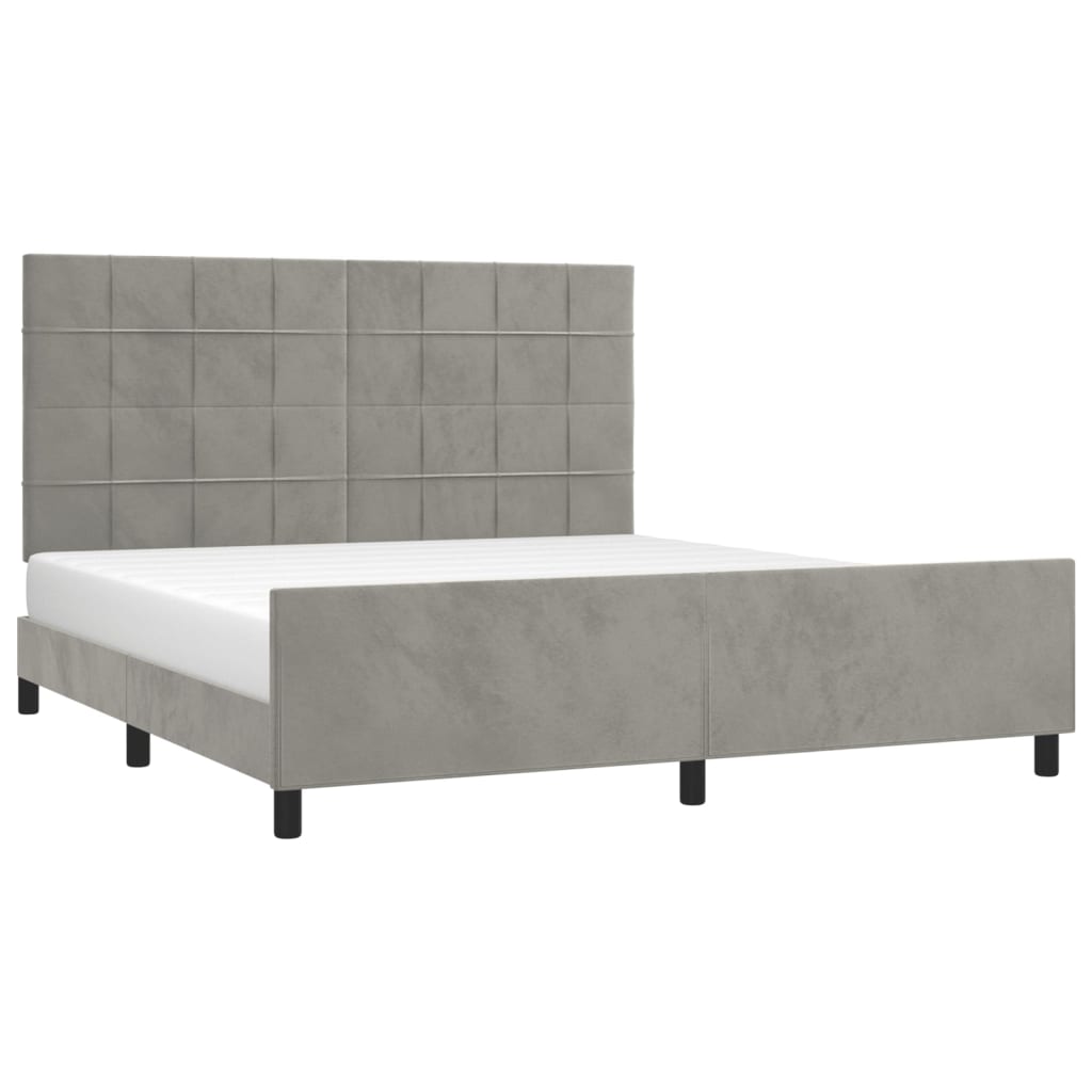 Cadre de lit sans matelas gris clair en velours - 3