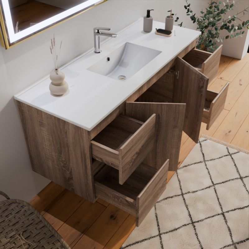 Meuble salle de bain PVC RAPHA 120 cm vasque centrée - caisson coloris Bois - 2