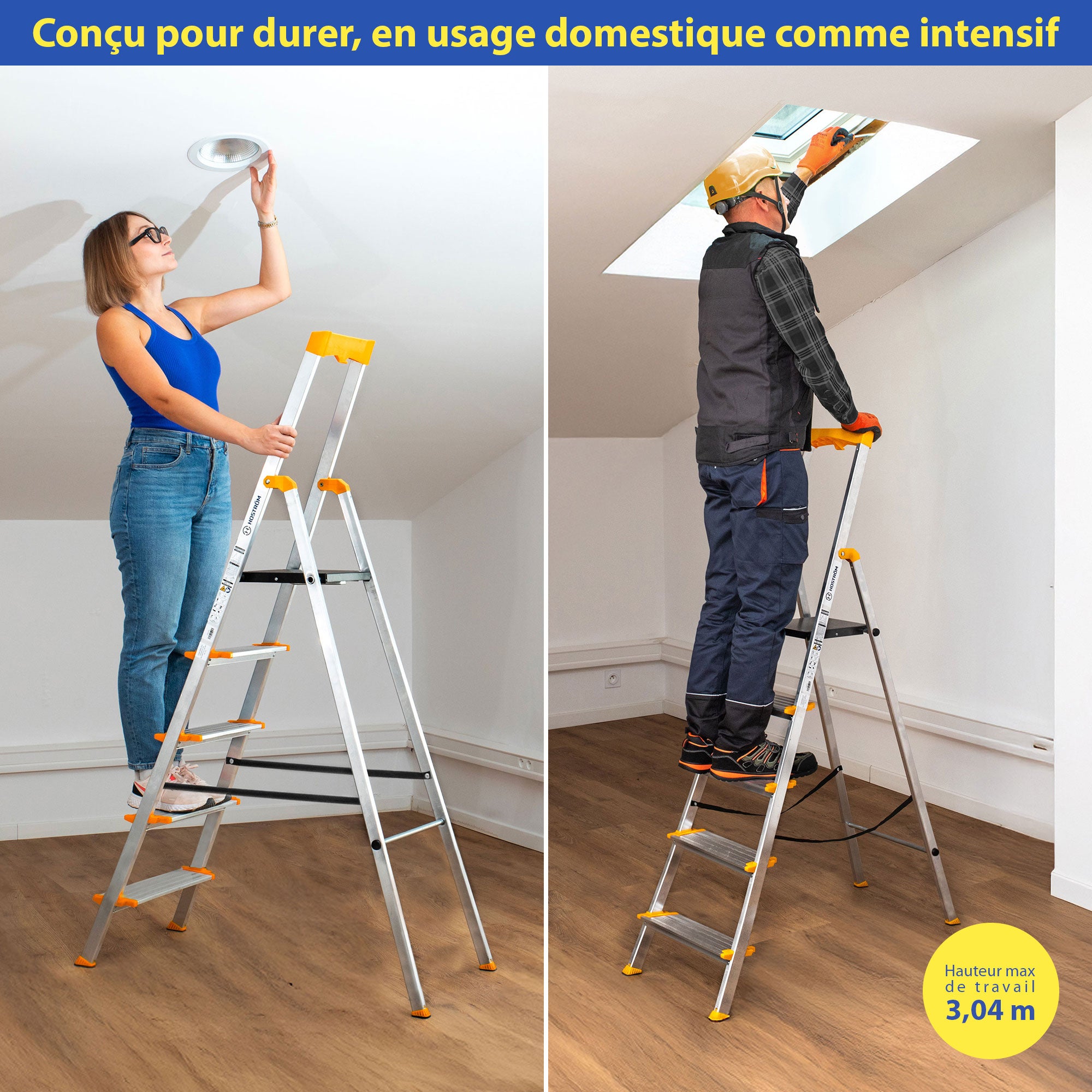 HOSTRÖM Escabeau 5 marches en aluminium, Marche pied pliable, Porte-Outils, Marches extra-large 12cm, Usage Domestique et Professionnel, Garantie 5ans - 2