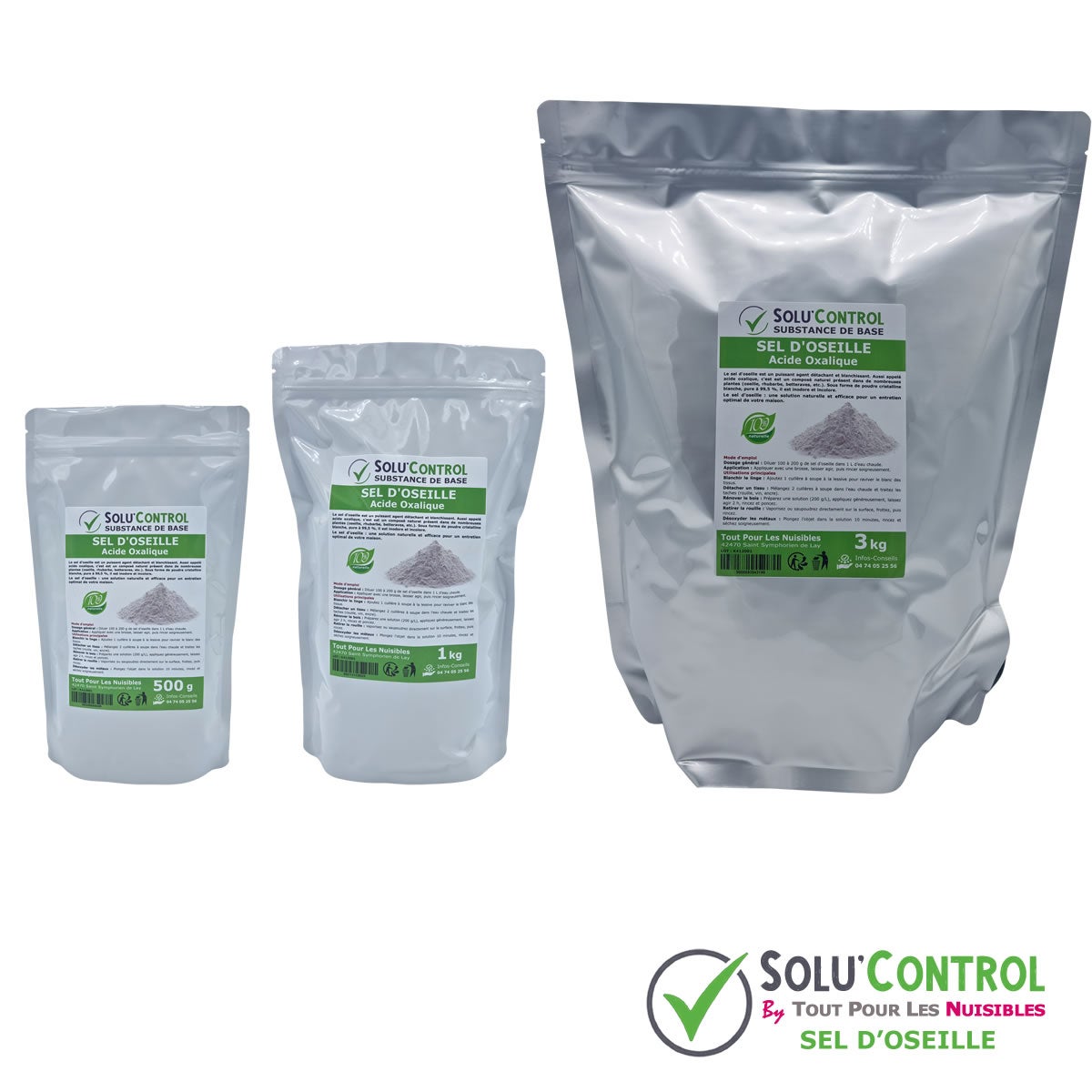 SOLU'CONTROL - Sel d’Oseille 1 kg - Acide Oxalique 100% Naturel - Blanchir, Détacher, Rénover et Désoxyder - 5