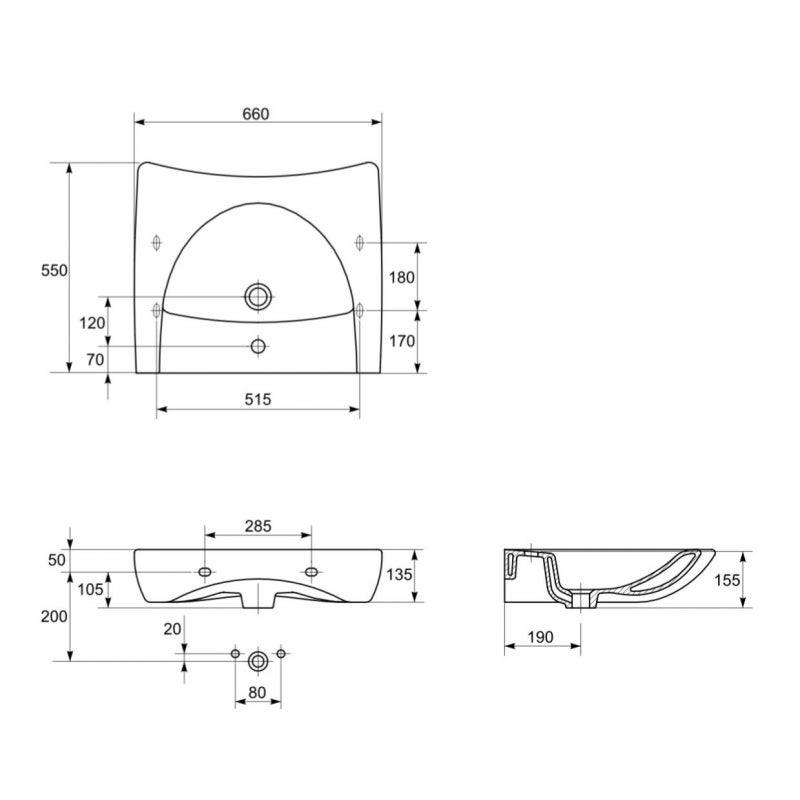 Lavabo ergonomique PMR 66 cm - 2