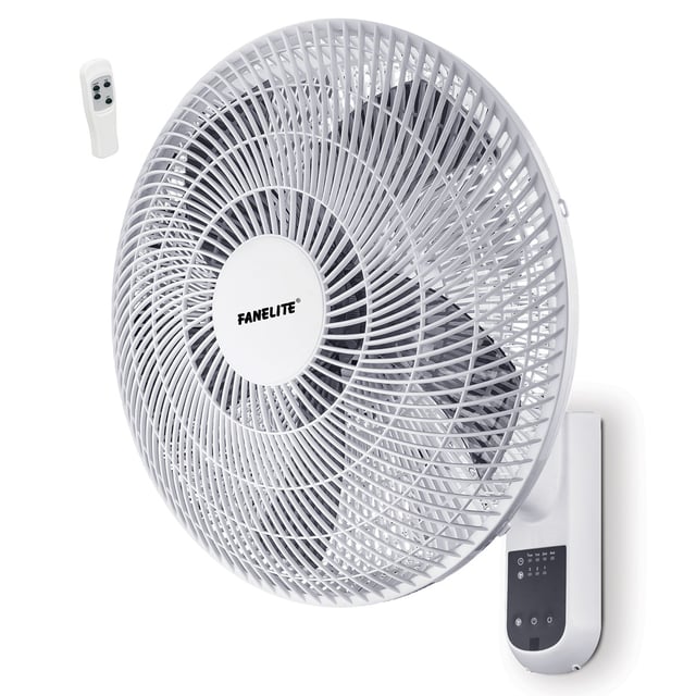 Fanelite - Ventilateur mural 15736-RPG - Blanc - Hélice 40 cm - 3 vitesses - Avec télécommande - Grille et hélice plastiques - Oscillant ou fixe