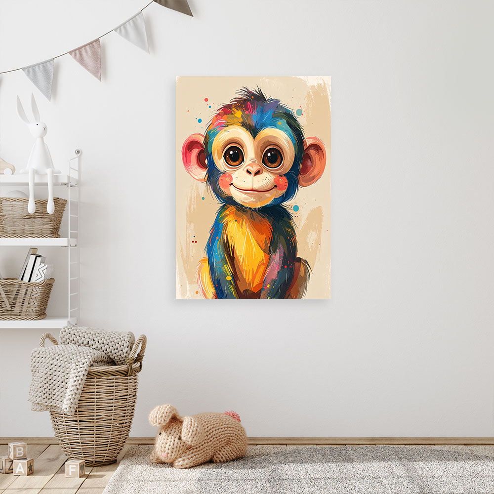 Obraz do pokoju dziecięcego salonu, Kolorowa małpka zwierzęta egzotyczne 40x60