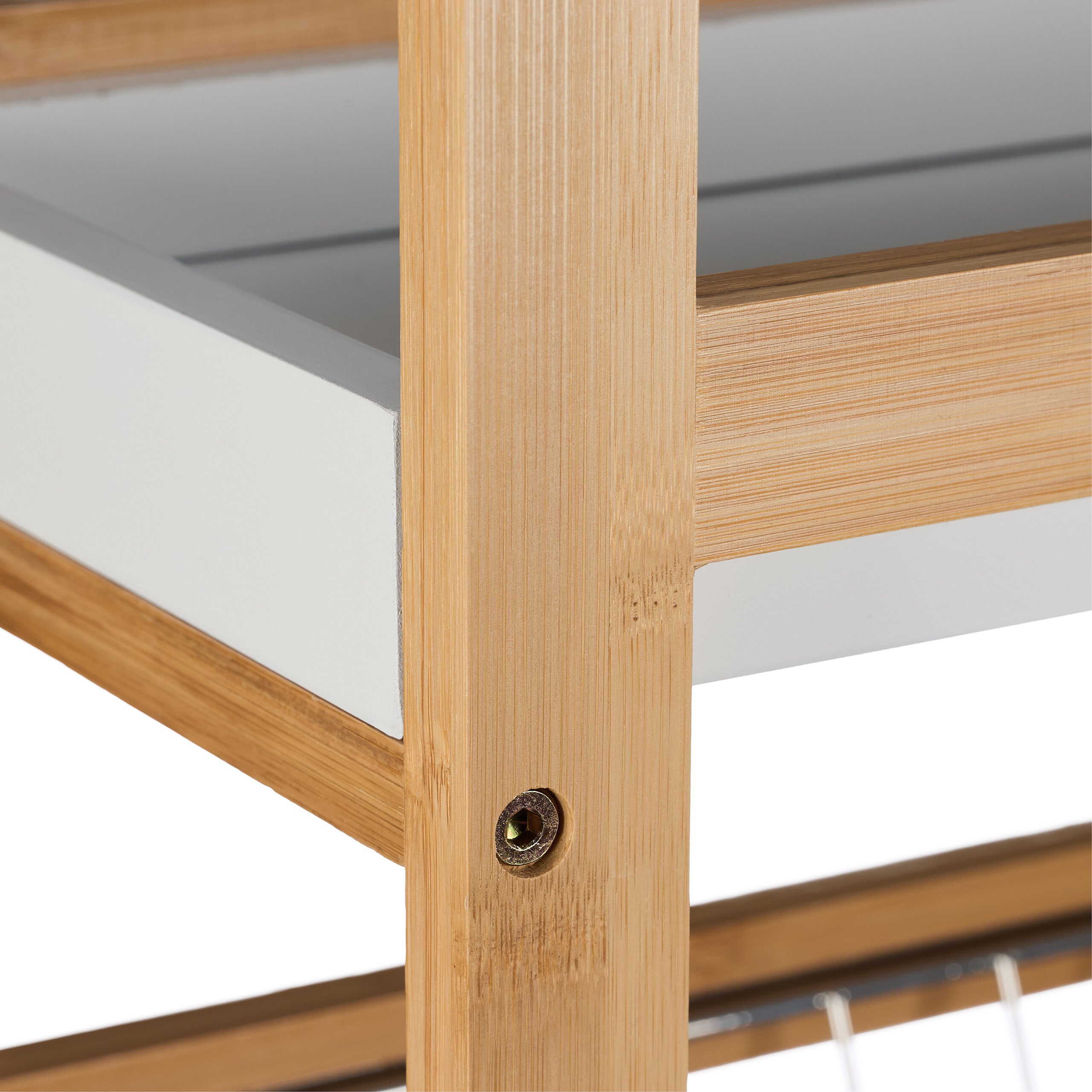 Carrito de Cocina, 4 Niveles, Carro Camarera Estrecho, 83 x 22 x 40 cm, Bambú, con Ruedas, Natural y Blanco, Relaxdays - 6