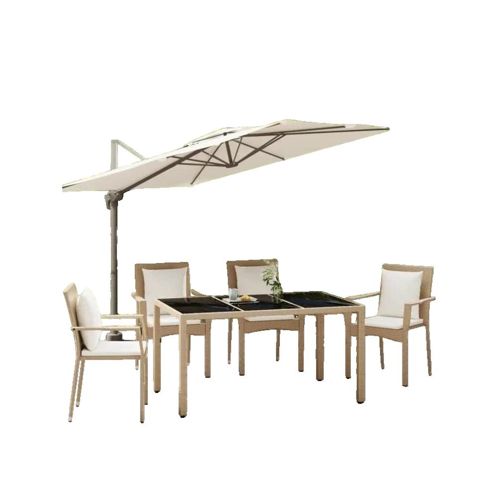 Stolik ogrodowy vidaXL beżowy z rattanu szklanego hartowanego 150x90x75 cm