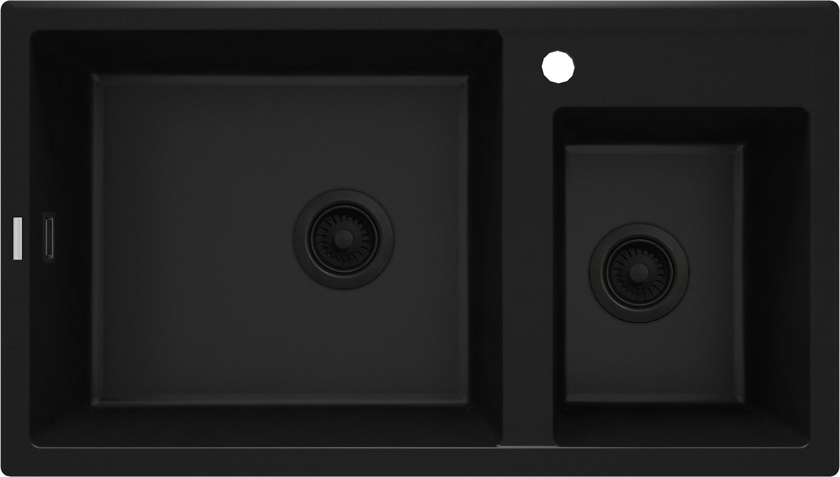 Évier De Cuisine En Granit Composite S-822N 55x44 Cm - Double Montage - Noir - Résistant Aux Rayures Et à La Chaleur - Bonde Incluse