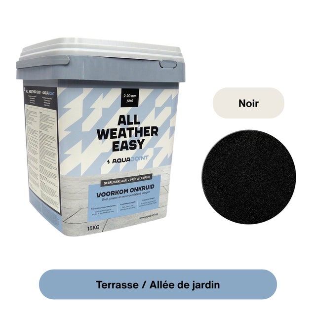 Joint drainant prêt à l’emploi – AquaJoint All Weather Easy Noir 15 kg – Joints 2–20 mm – Pour terrasses et allées