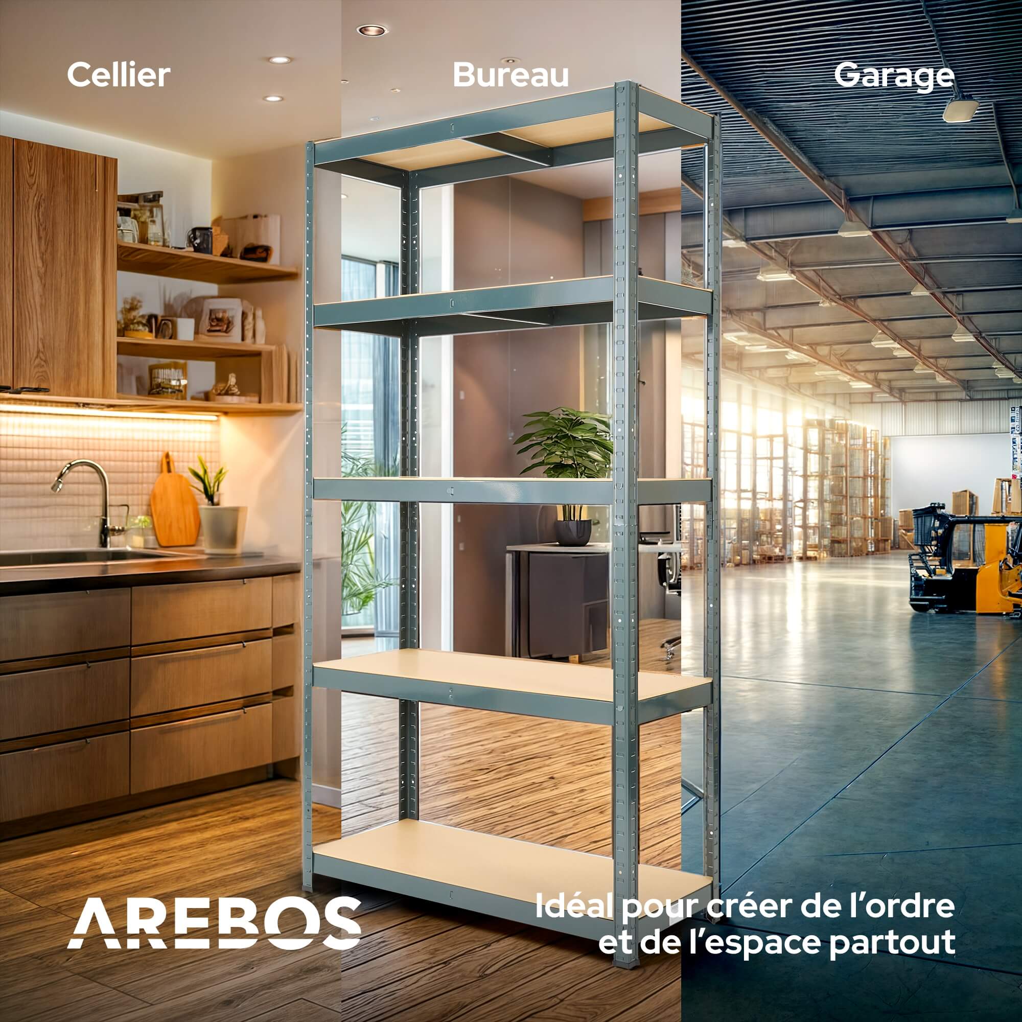 AREBOS Lot de 2 étagères pour charges lourdes - 180 x 90 x 40 cm - Noir - 5 étagères - Étagère d'atelier - Étagère de rangement pour cave - 4